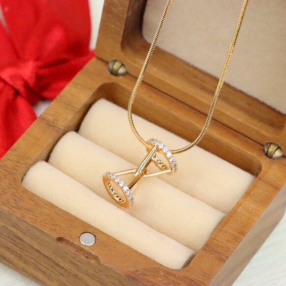 Rose Gold Hourglass Pendant Necklace With Sparkling CZ Stones, XPPT1195 - Picture 8 of 13